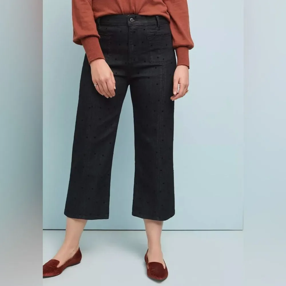 Anthropologie Pilcro Polka Dot High Rise Wide Leg Cropped Jeans Women’s Size 29